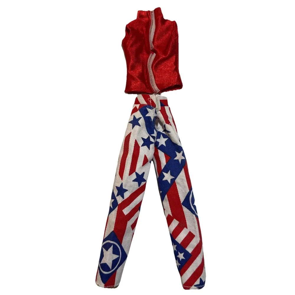 VTG Barbie/Barbie Clone Patriotic Outfit Red White Blue Pants And Top Set BD6-16
